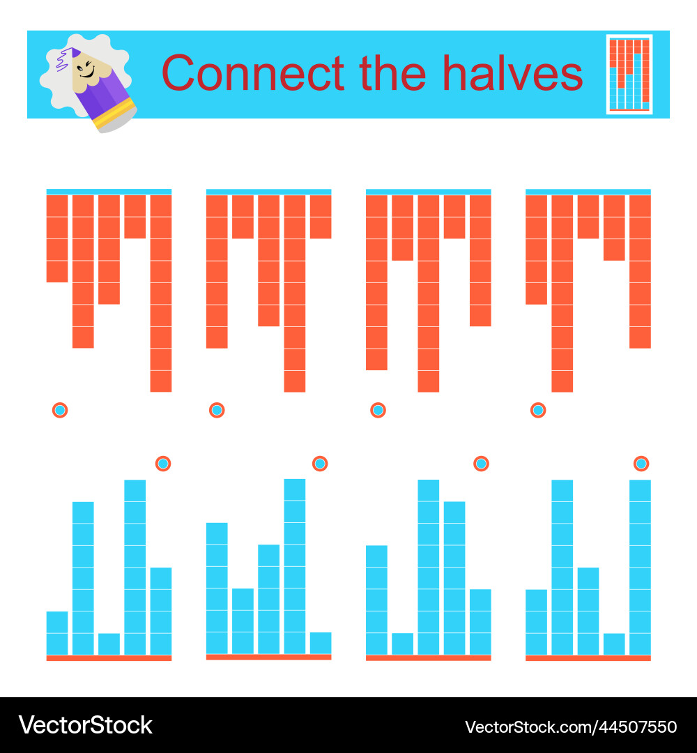 Fun puzzle game for kids connect the halves vector image