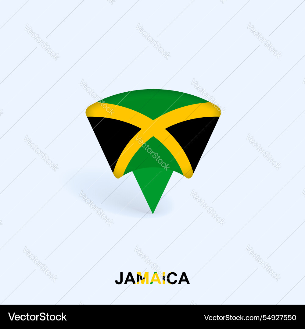 Jamaica flag map pointer design with shadow vector image
