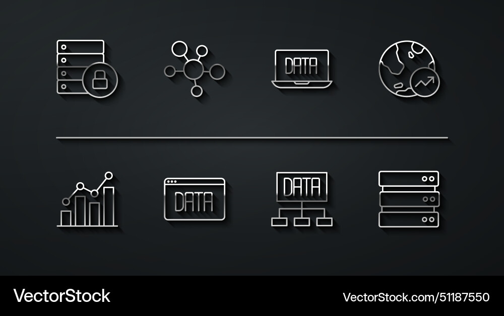 Set line server security with padlock pie chart Set line server security with padlock pie chart vector image
