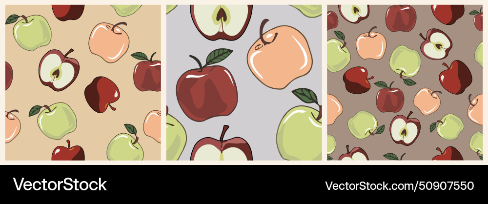 Set of botanical seamless patterns with apples Set of botanical seamless patterns with apples vector image