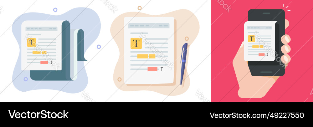 Text document editor app software on mobile cell Text document editor app software on mobile cell vector image