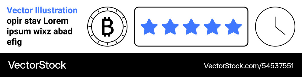 Bitcoin symbol star rating block and clock icon Bitcoin symbol star rating block and clock icon vector image