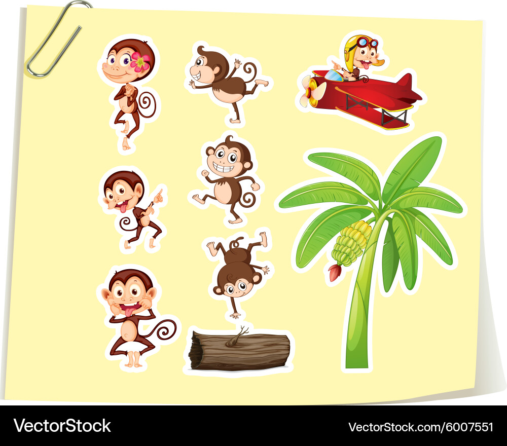Monkeys and banana tree Vector Image