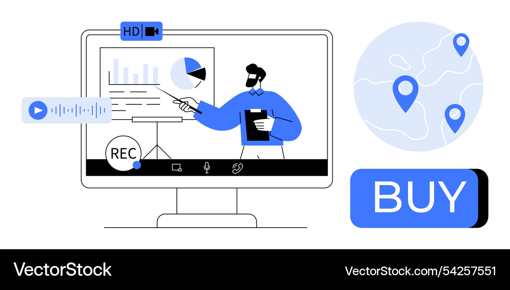 Online-Präsentation mit Analyse-Bildschirm Online-Präsentation mit Analyse-Bildschirm vektorbild