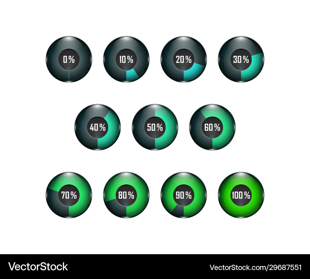 Set 3d glass button loading spinners Set 3d glass button loading spinners vector image
