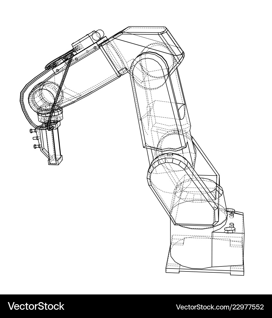 3d outline robotic arm rendering of 3d outline robotic arm rendering of vector image