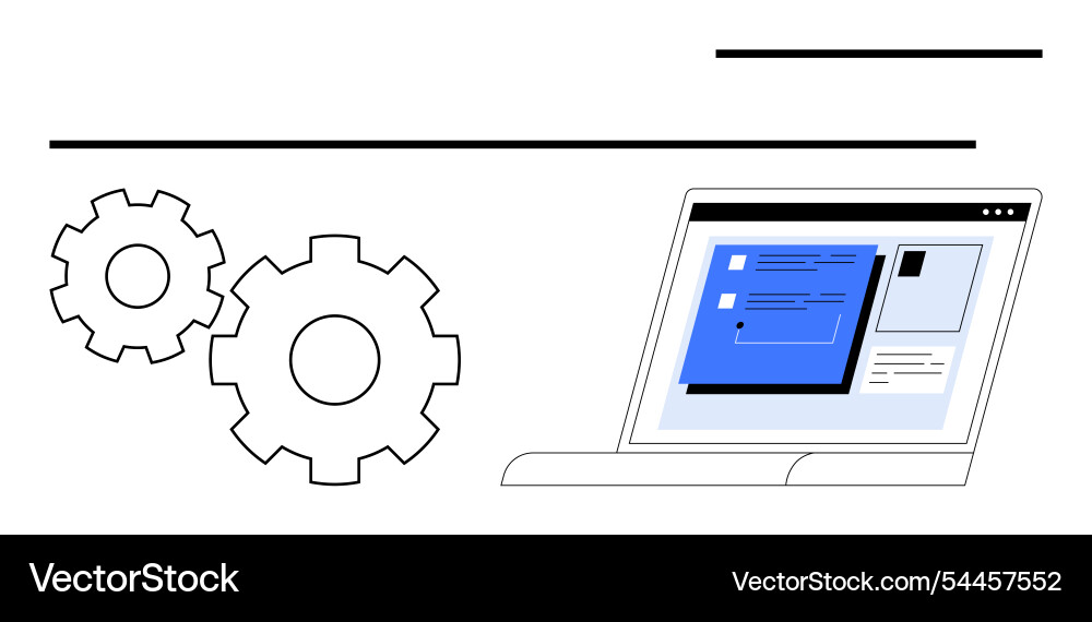 Laptop with gears representing process automation Laptop with gears representing process automation vector image
