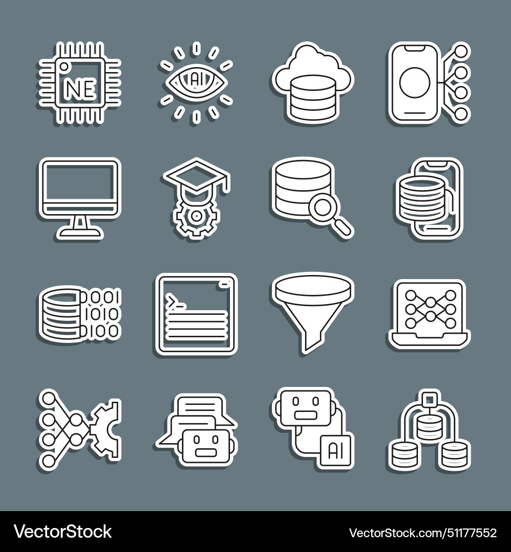 Set line server data neural network cloud Set line server data neural network cloud vector image