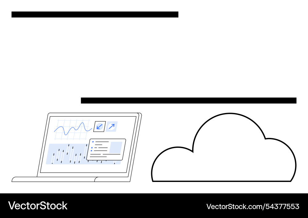 Laptop displaying analytics data next to cloud Laptop displaying analytics data next to cloud vector image