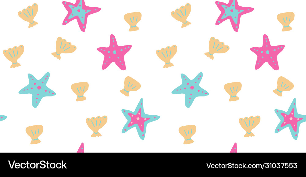 Seamless pattern with hand drawn seashell vector image