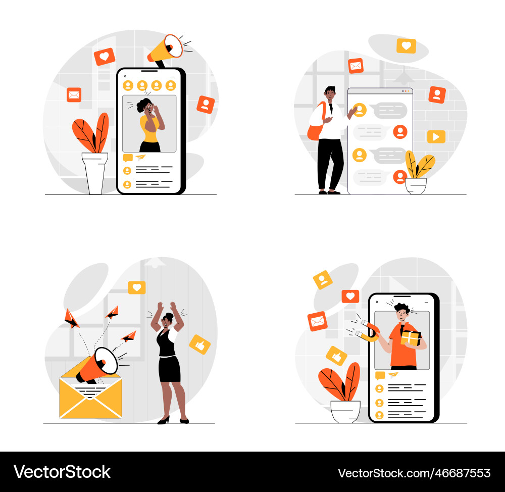 Social media marketing concept with character set Social media marketing concept with character set vector image