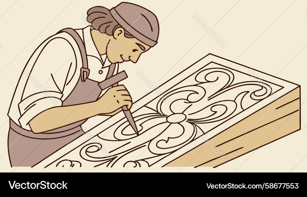 Wood Carver Creating Intricate Pattern Vector Image