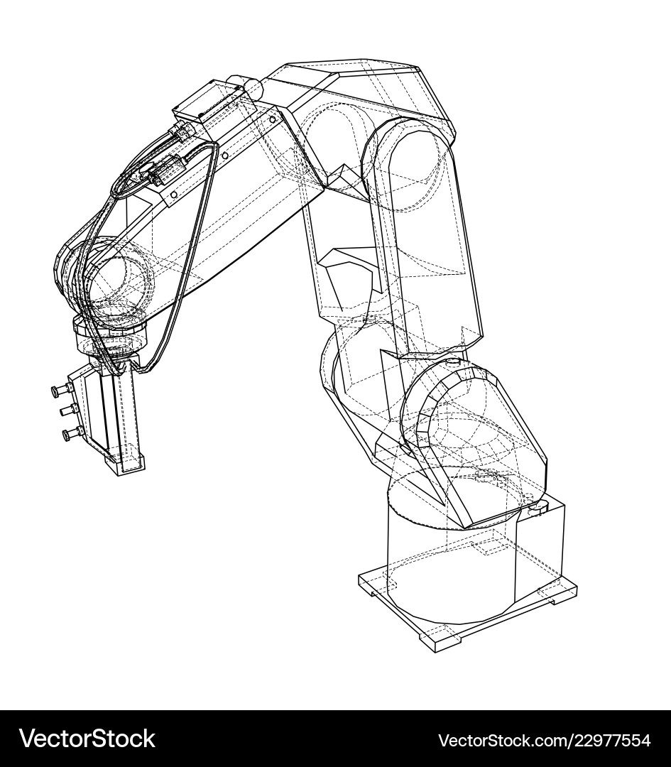 3d outline robotic arm rendering of 3d outline robotic arm rendering of vector image
