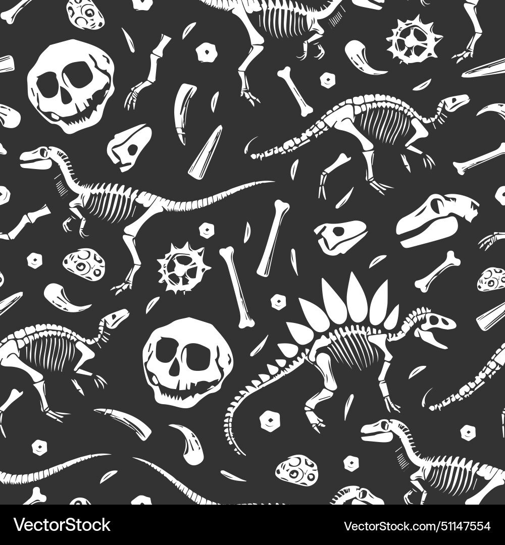 Dinosaur bones and fossils seamless pattern Dinosaur bones and fossils seamless pattern vector image
