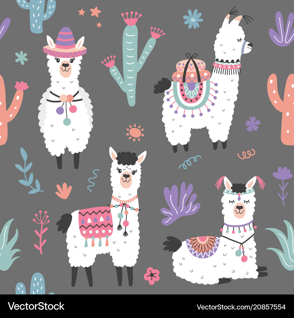 Llama & Cactus Pattern vector image