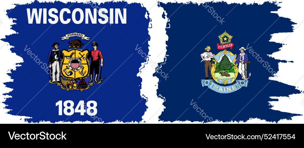 Maine and wisconsin states grunge brush flags Maine and wisconsin states grunge brush flags vector image