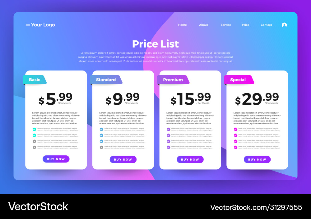 Ui user interface price list 01 Ui user interface price list 01 vector image
