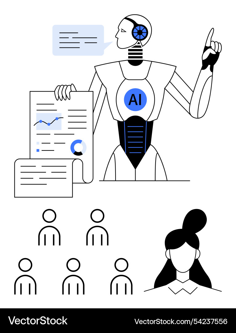 Ai robot presenting data insights to audience Ai robot presenting data insights to audience vector image