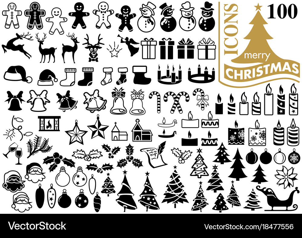 Christmas Icon Set - 100 Festive Illustrations vector image