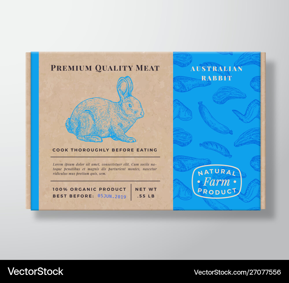 Meat pattern realistic cardboard box container Vector Image