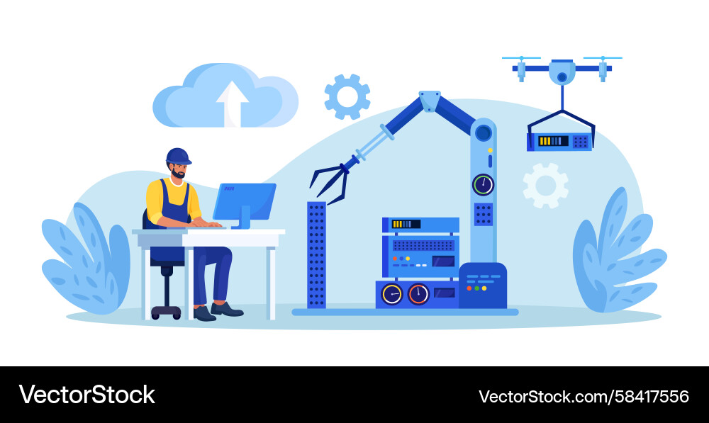 Robot Arm Control & Automation Vector Image