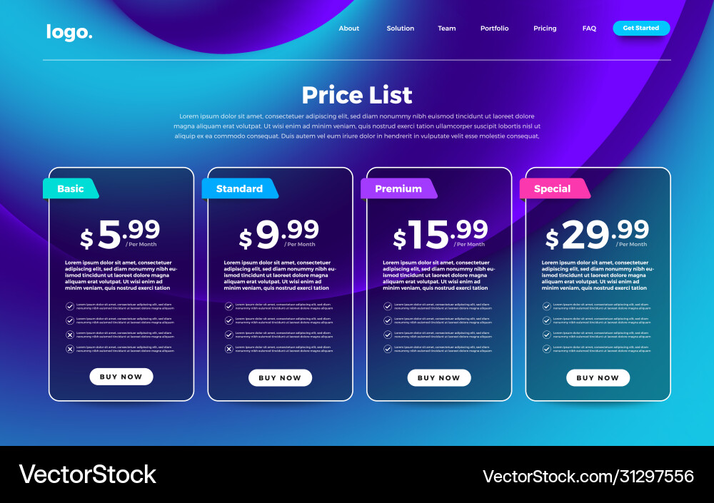 Ui user interface price list 02 Ui user interface price list 02 vector image