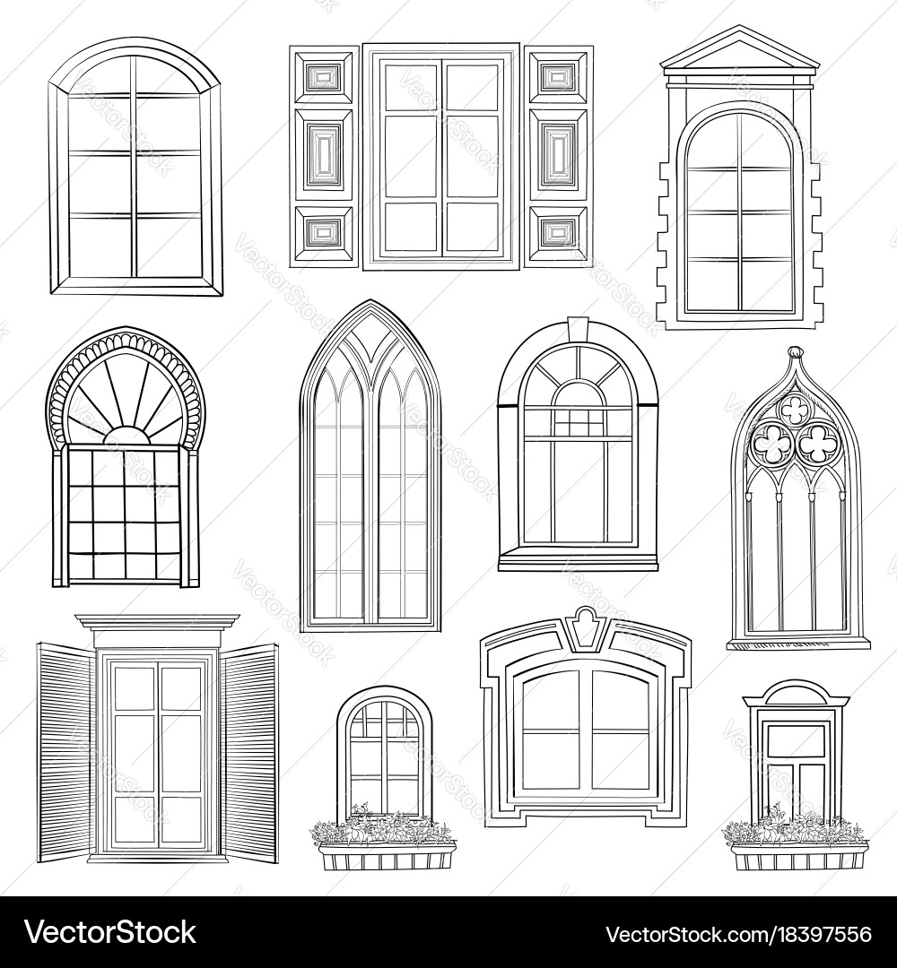 Window set in different architectural style vector image