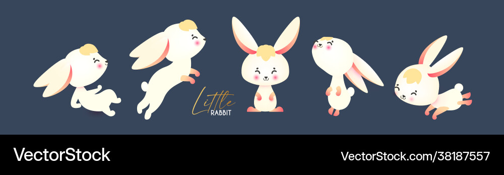 Cute white rabbit collection sitting jumping Cute white rabbit collection sitting jumping vector image