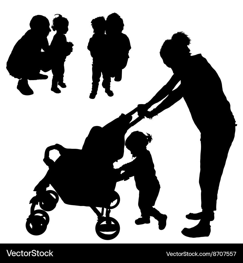 Family Silhouette - Mom and Child Vector Image