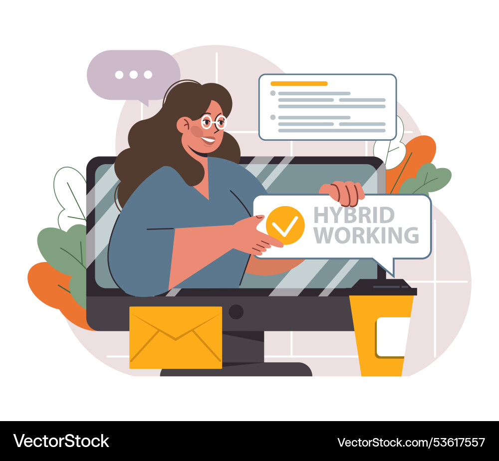 Hybrid work characters with a flexible schedule Hybrid work characters with a flexible schedule vector image