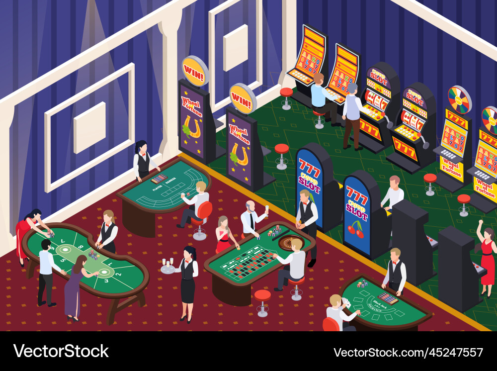 Inside casino isometric composition Inside casino isometric composition vector image