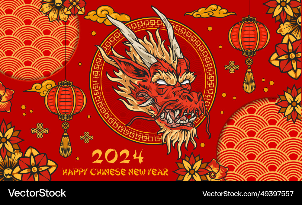 New year dragon poster colorful New year dragon poster colorful vector image