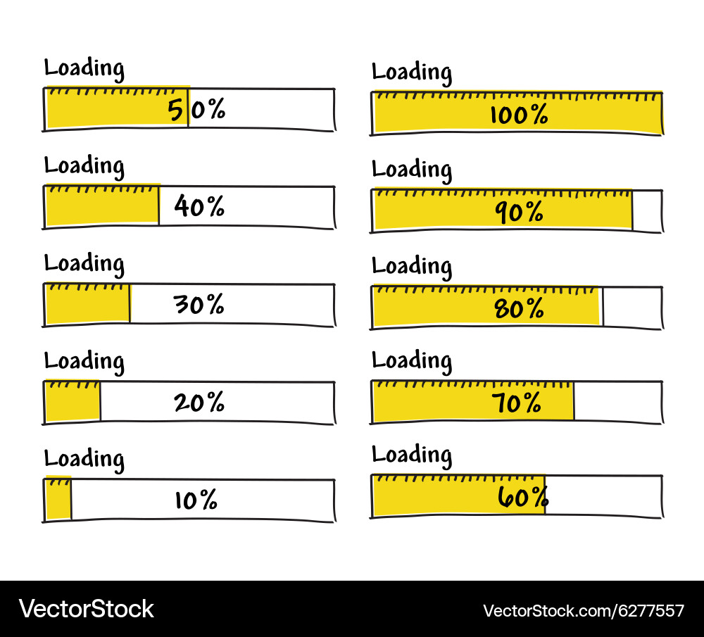 Progress Loading Bars - 0% to 100% vector image