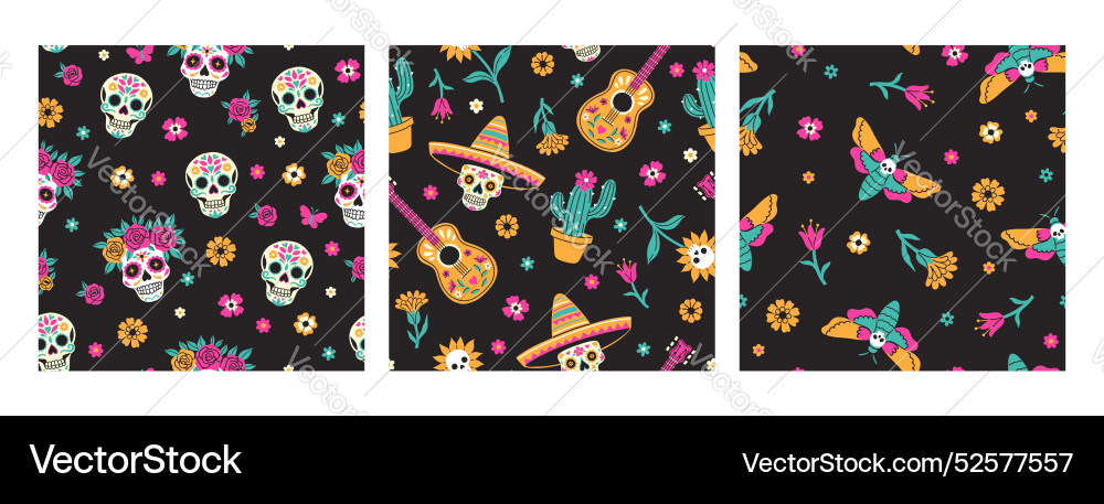 Set of seamless patterns day the dead Set of seamless patterns day the dead Vector Image