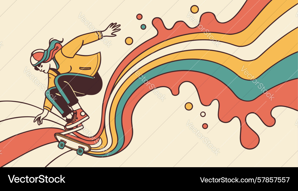 Skateboarder with dynamic abstract colorful Vector Image