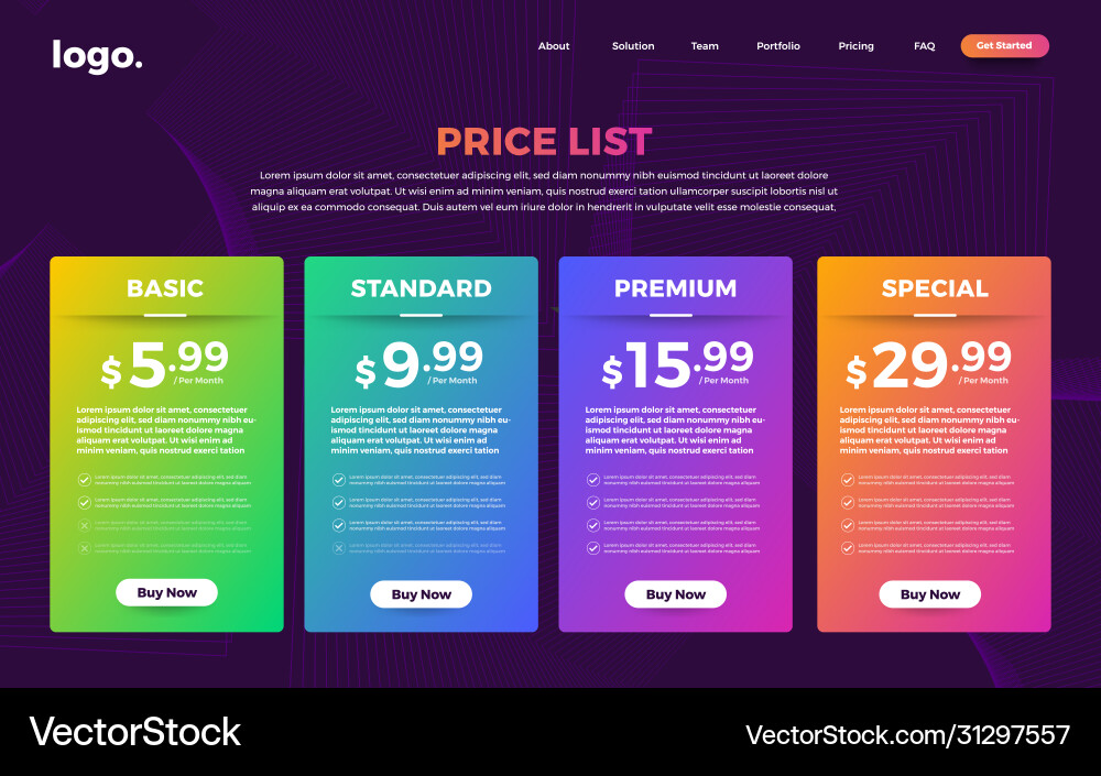 Ui user interface price list 03 Ui user interface price list 03 vector image