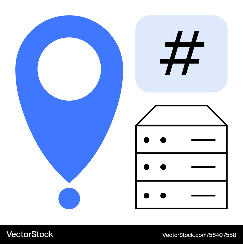 Geolocation marker with metadata tag and server Geolocation marker with metadata tag and server vector image