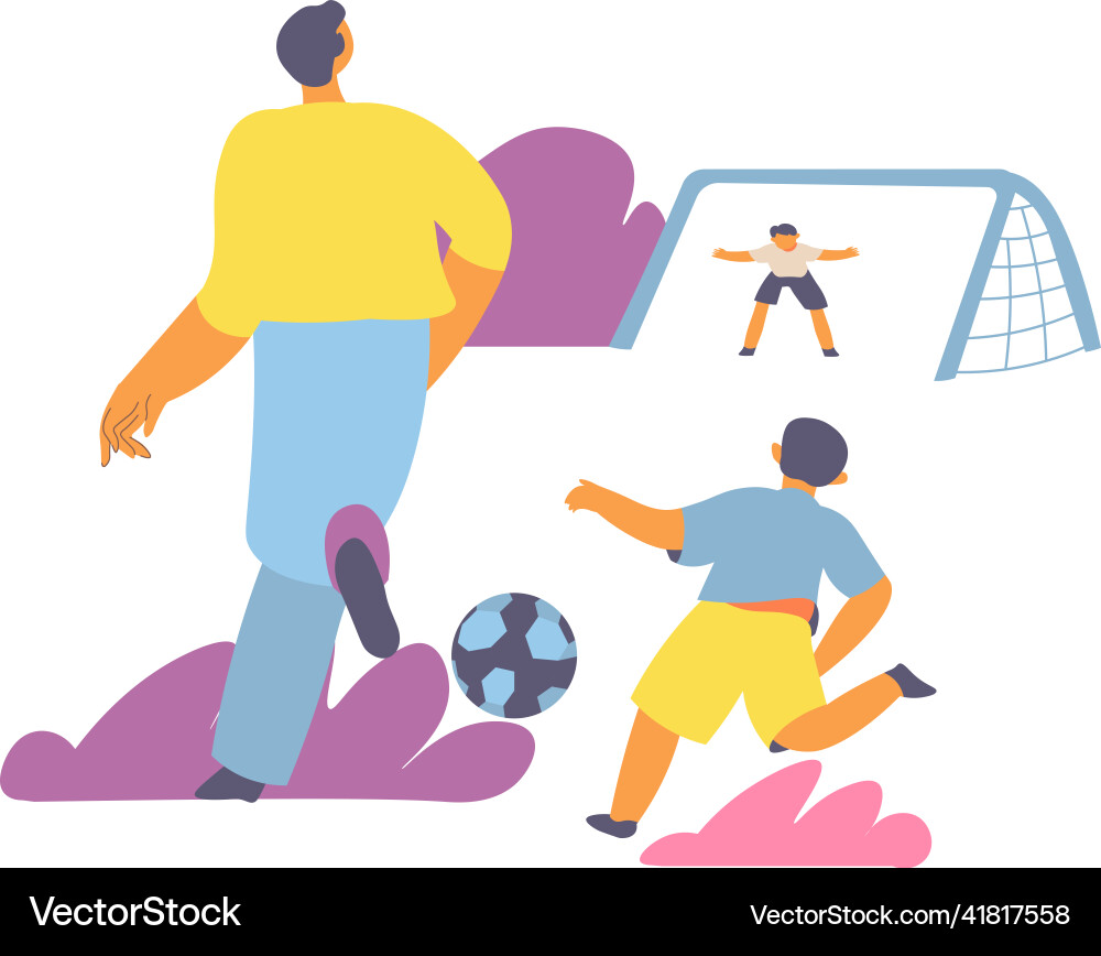 Papa und Sohn spielen Fußball Familienwochenende Papa und Sohn spielen Fußball Familienwochenende vektorbild
