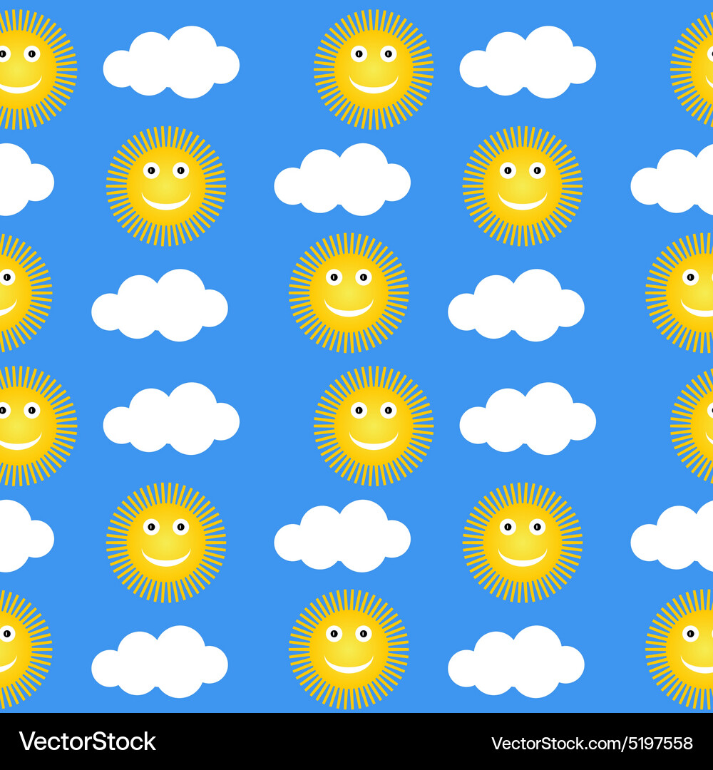 Seamless pattern with suns and clouds Vector Image