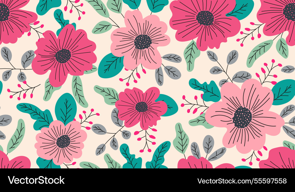 Spring pink flowers seamless pattern Royalty Free Vector