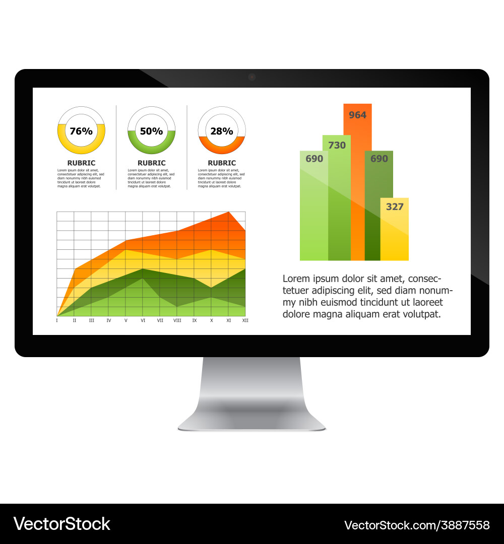 Statistics Chart on Computer Display Vector Image