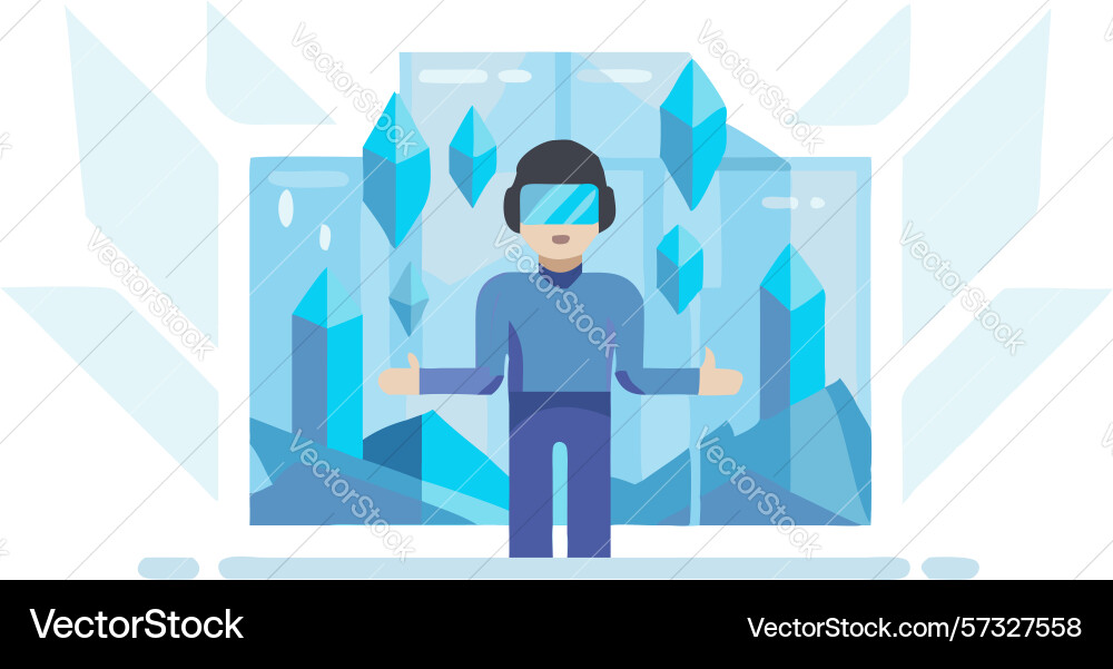 User in virtual reality interacting with digital vector image