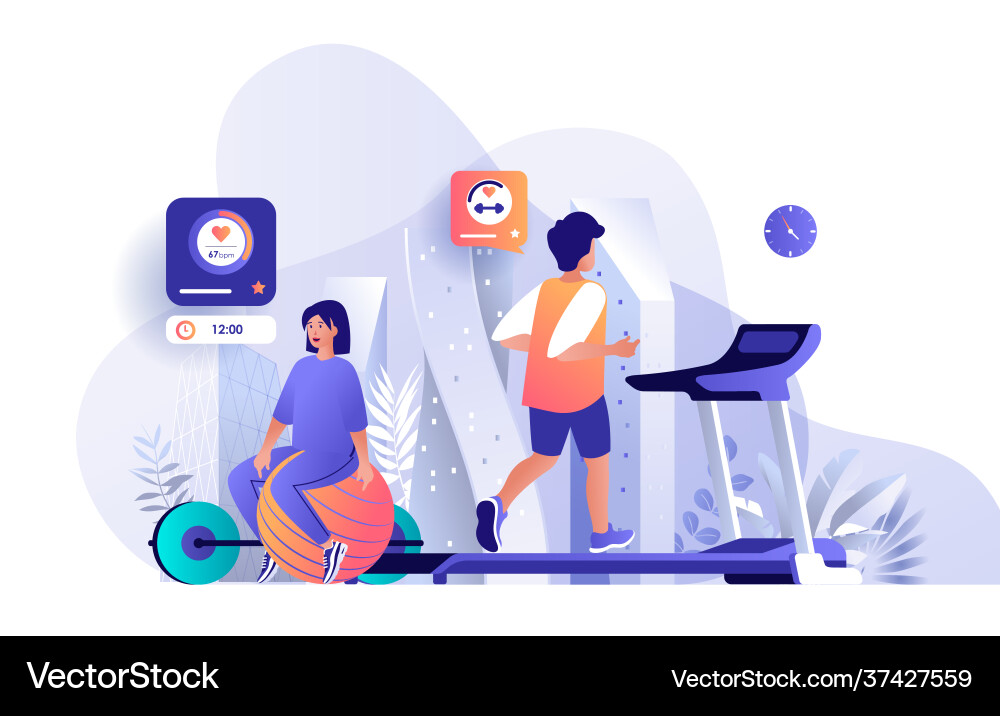 Athletes at fitness gym flat landing page vector image