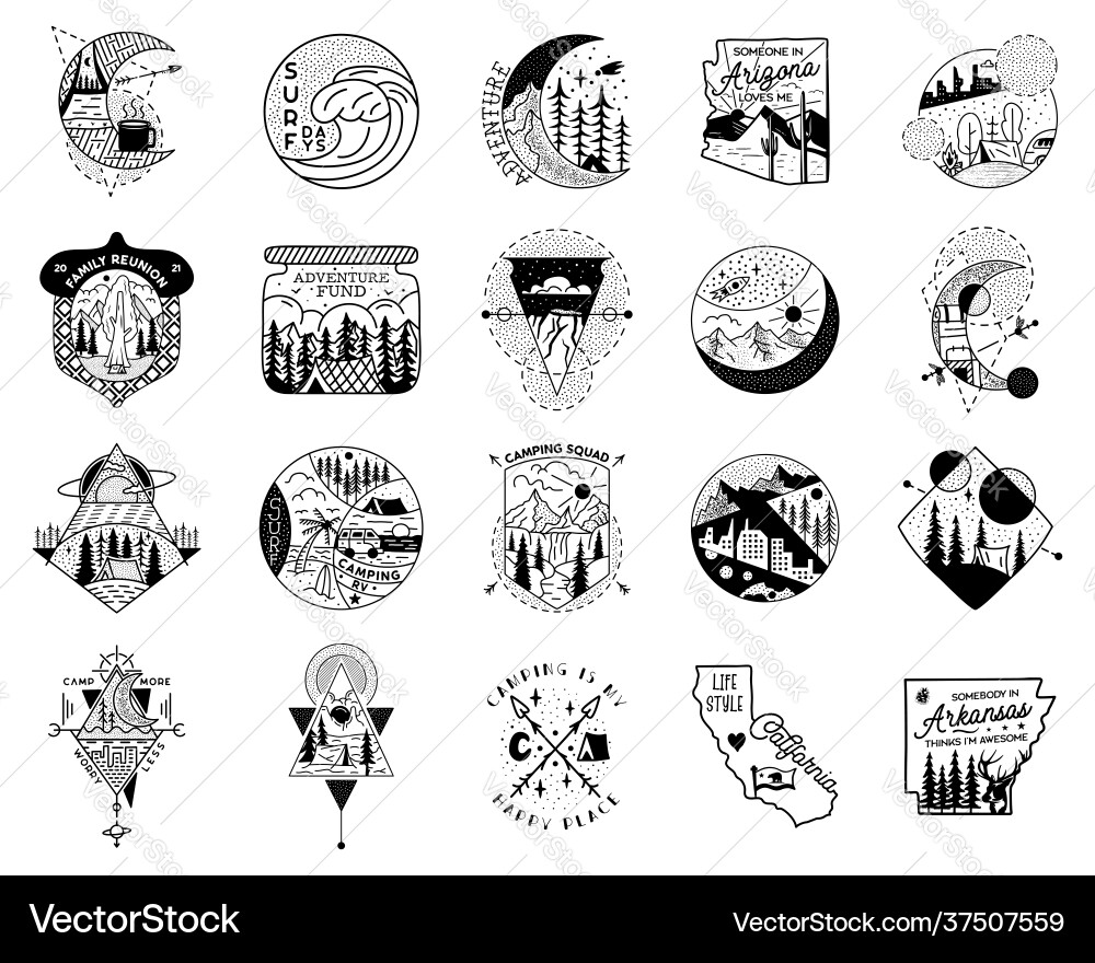 Camping Crest Badge Set Vector Image