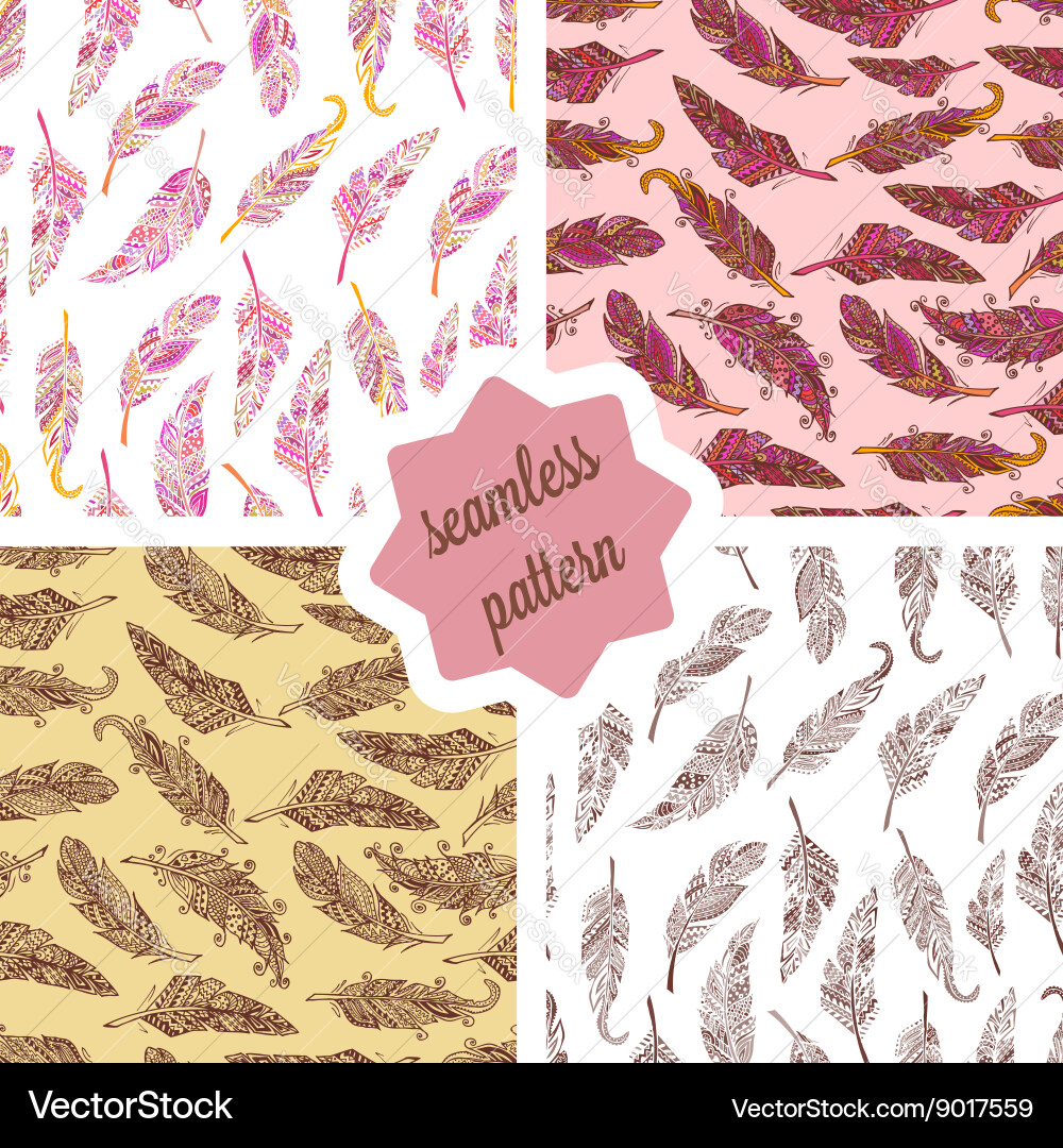 Seamless pattern feathers set Vector Image