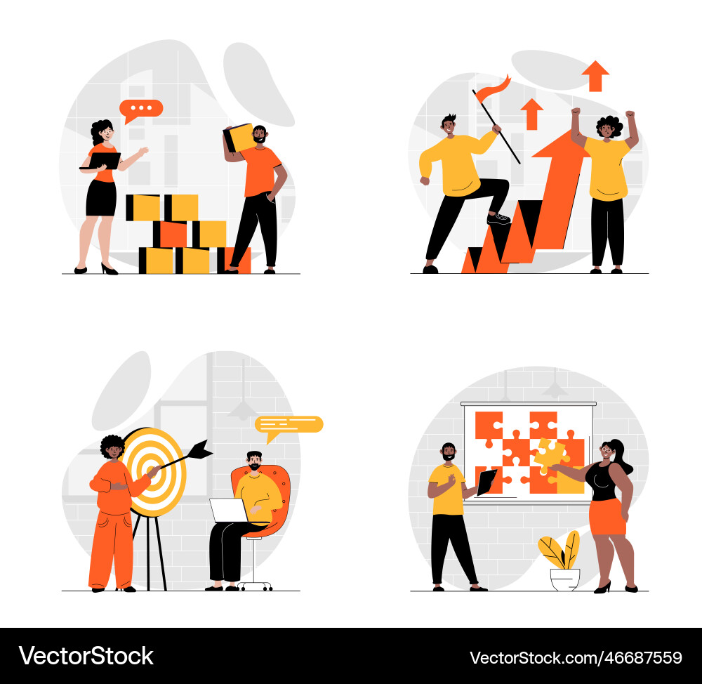 Teamwork concept with character set vector image