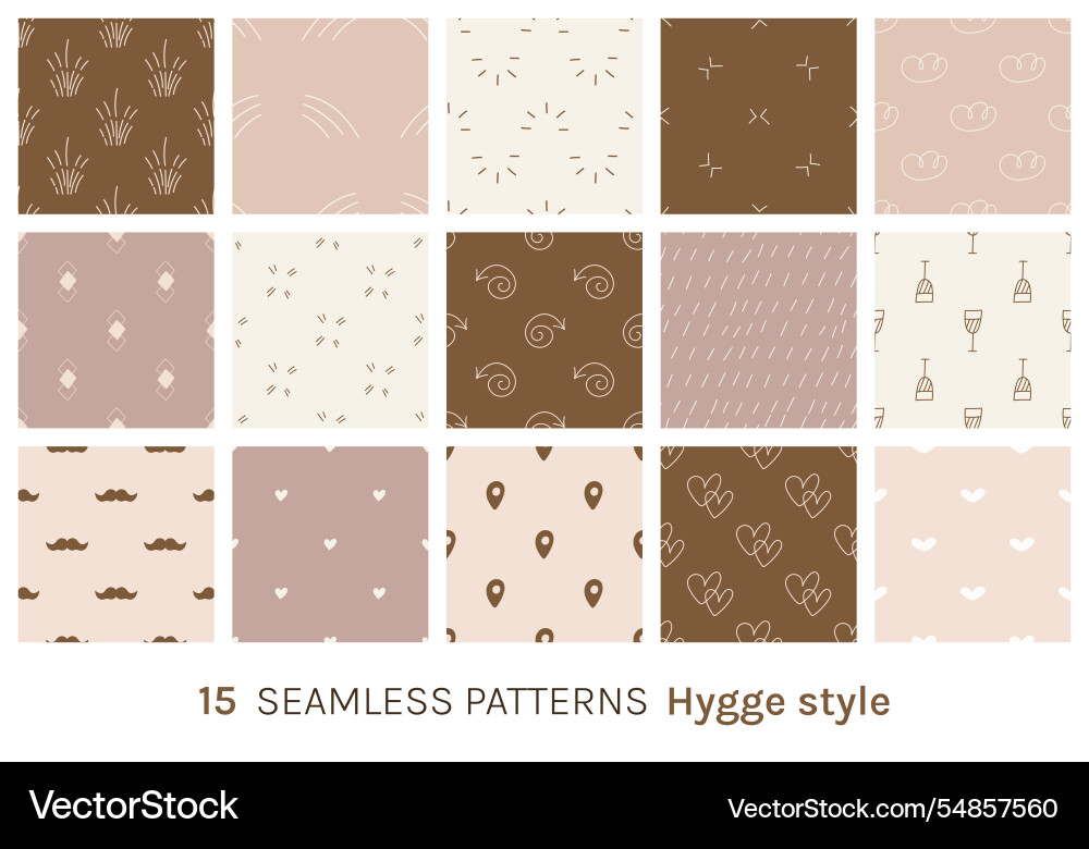 15 seamless patterns set in hygge style Vector Image