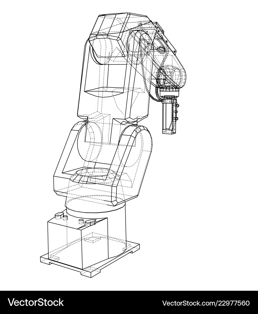 3d outline robotic arm rendering of vector image