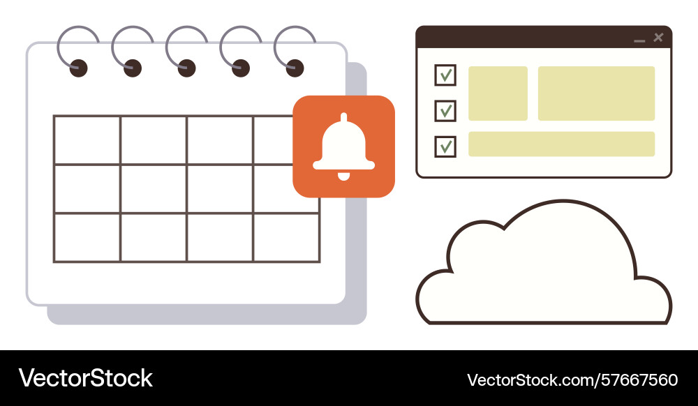 Calendar page with notification bell and task vector image