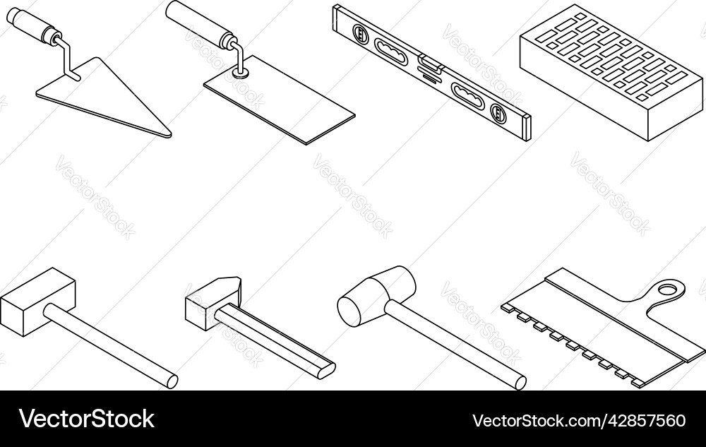 Masonry worker icons set outine Vector Image